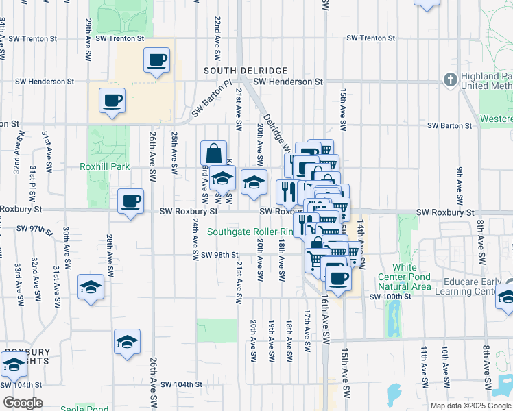 map of restaurants, bars, coffee shops, grocery stores, and more near 9615 20th Avenue Southwest in Seattle