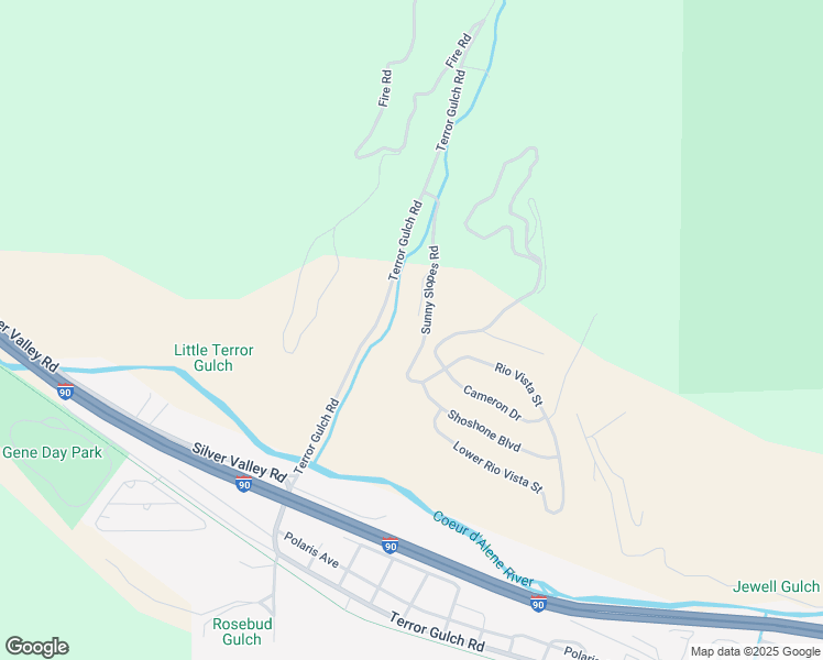 map of restaurants, bars, coffee shops, grocery stores, and more near 160 Sunny Slopes Road in Osburn