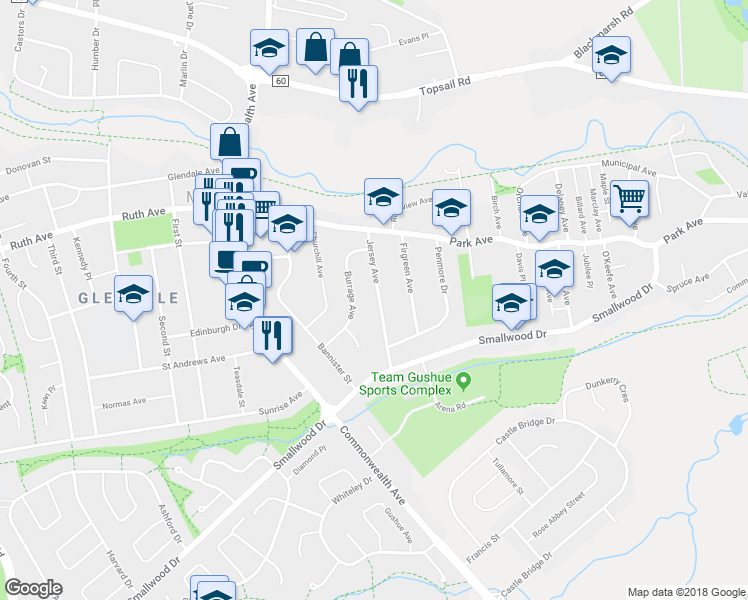 map of restaurants, bars, coffee shops, grocery stores, and more near 20 Jersey Avenue in Mount Pearl