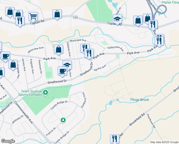 map of restaurants, bars, coffee shops, grocery stores, and more near 15 Smallwood Drive in Mount Pearl