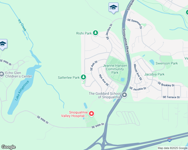 map of restaurants, bars, coffee shops, grocery stores, and more near 9120 Ash Avenue Southeast in Snoqualmie