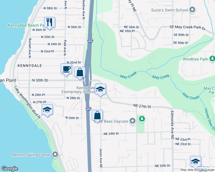 map of restaurants, bars, coffee shops, grocery stores, and more near 2938 Kennewick Place Northeast in Renton
