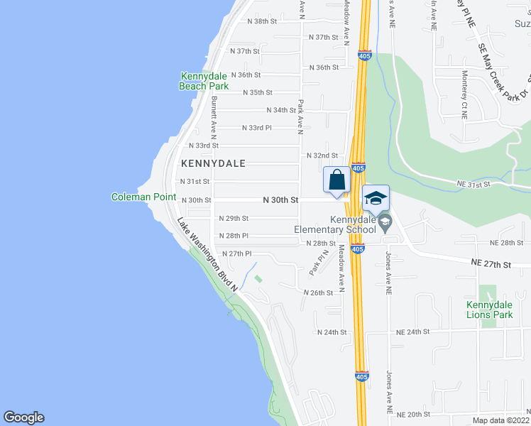 map of restaurants, bars, coffee shops, grocery stores, and more near 1116 North 30th Street in Renton