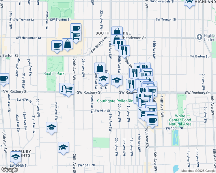 map of restaurants, bars, coffee shops, grocery stores, and more near 9423 21st Avenue Southwest in Seattle