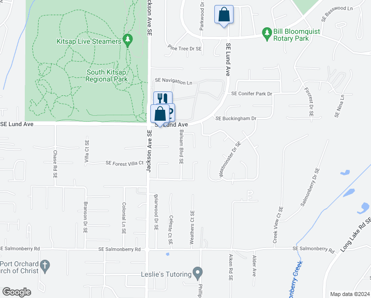 map of restaurants, bars, coffee shops, grocery stores, and more near 3375 Balsam Boulevard Southeast in Port Orchard