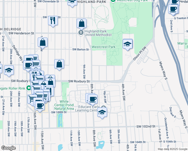 map of restaurants, bars, coffee shops, grocery stores, and more near 9421 7th Avenue Southwest in Seattle