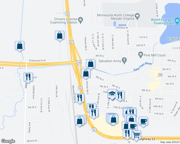 map of restaurants, bars, coffee shops, grocery stores, and more near 1325 9th Street South in Virginia