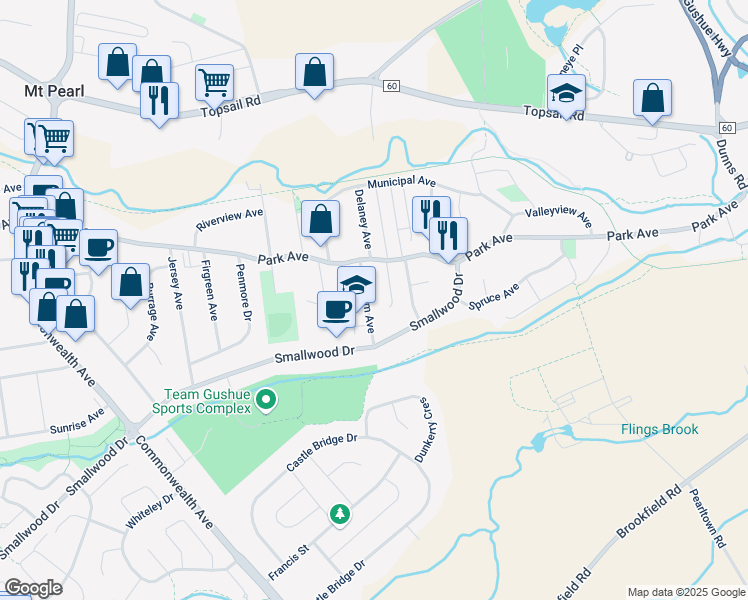map of restaurants, bars, coffee shops, grocery stores, and more near 11 Blossom Avenue in Mount Pearl