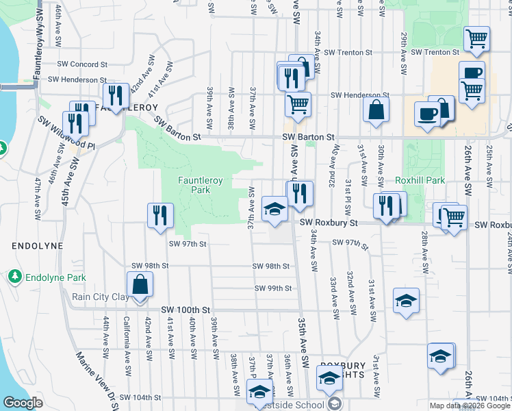 map of restaurants, bars, coffee shops, grocery stores, and more near 9434 37th Avenue Southwest in Seattle