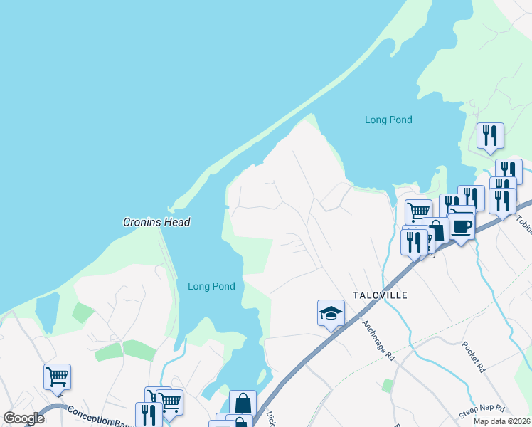 map of restaurants, bars, coffee shops, grocery stores, and more near 37 Stanleys Road in Conception Bay South