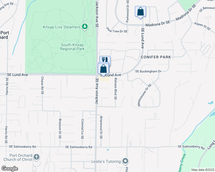map of restaurants, bars, coffee shops, grocery stores, and more near 3321 Southeast Summer Place in Port Orchard