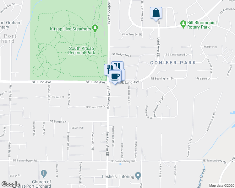map of restaurants, bars, coffee shops, grocery stores, and more near 3315 SE Summer Pl in Port Orchard