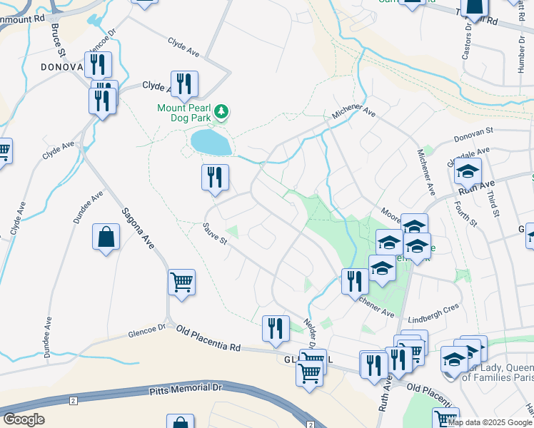 map of restaurants, bars, coffee shops, grocery stores, and more near 2 Lidstone Crescent in Mount Pearl