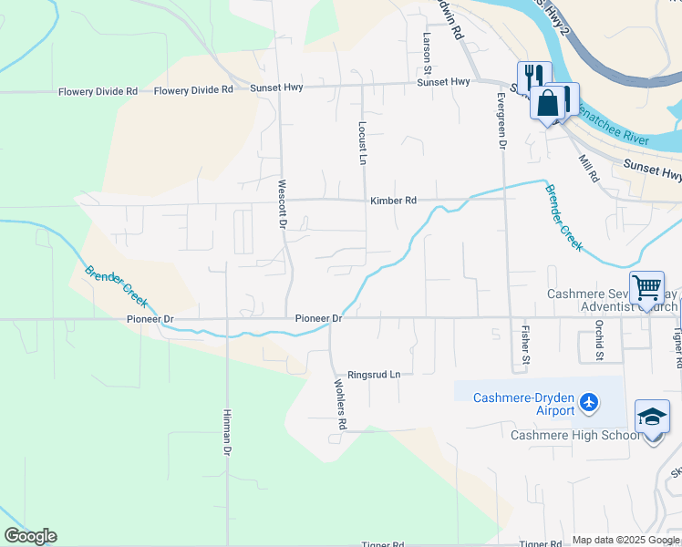 map of restaurants, bars, coffee shops, grocery stores, and more near 5552 Locust Lane in Cashmere