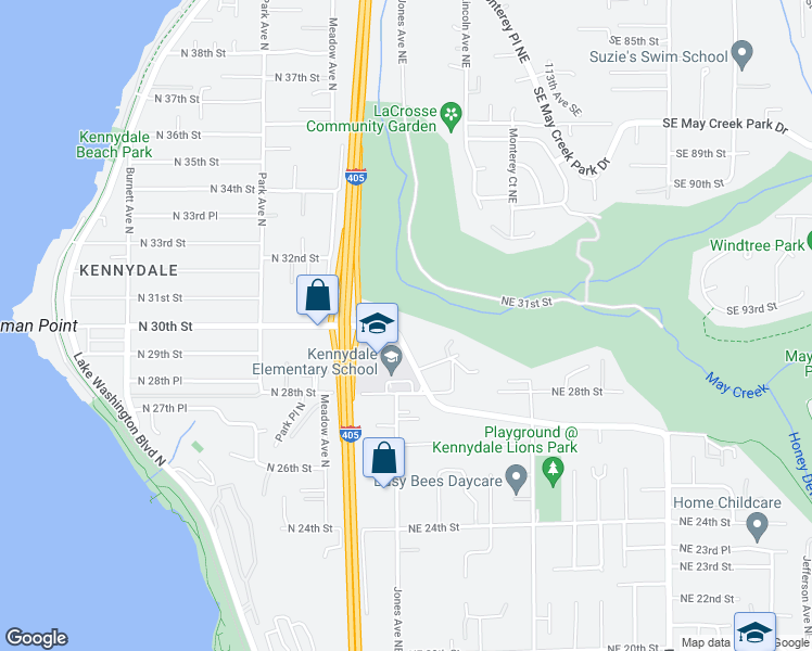 map of restaurants, bars, coffee shops, grocery stores, and more near 2958 Kennewick Place Northeast in Renton