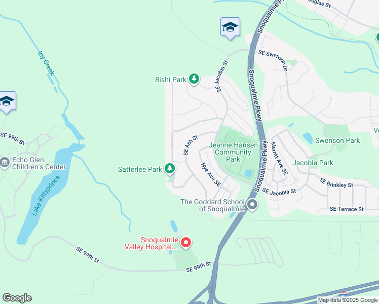map of restaurants, bars, coffee shops, grocery stores, and more near 9120 Ash Avenue Southeast in Snoqualmie
