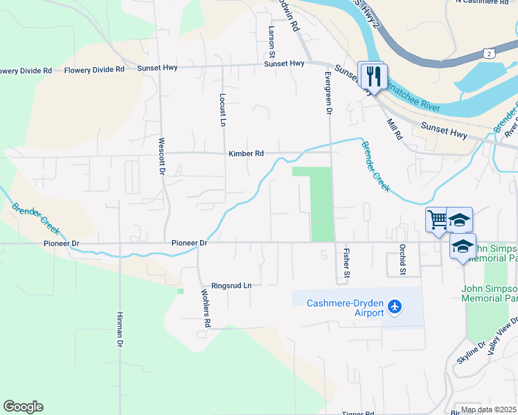 map of restaurants, bars, coffee shops, grocery stores, and more near 5600 Weatherend Road in Cashmere