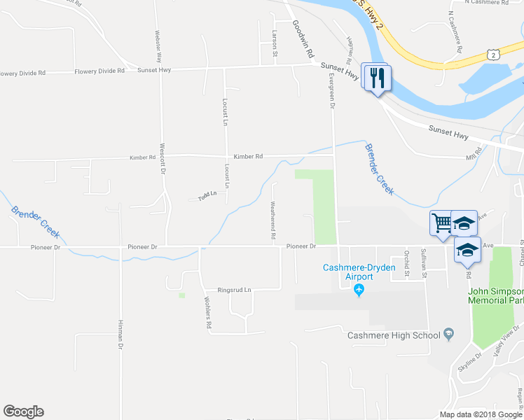 map of restaurants, bars, coffee shops, grocery stores, and more near 5600 Weatherend Road in Cashmere