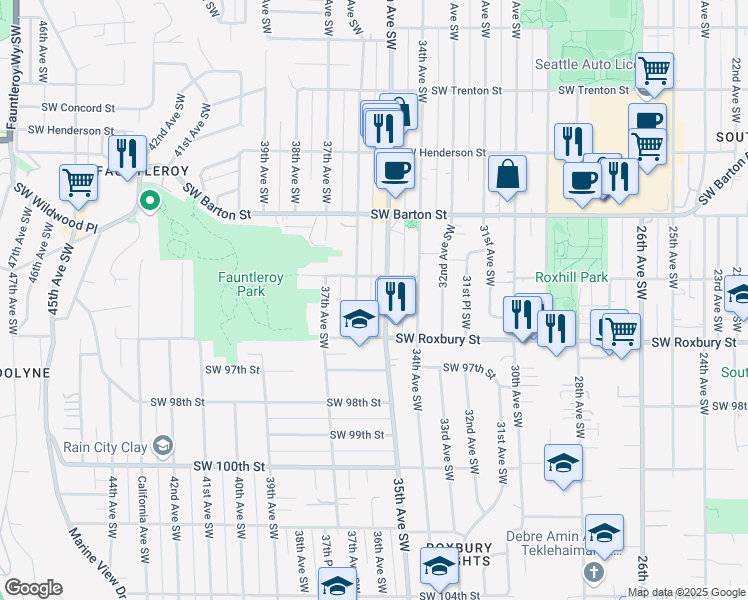 map of restaurants, bars, coffee shops, grocery stores, and more near 9423 35th Avenue Southwest in Seattle