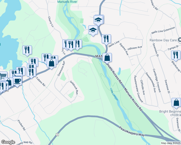 map of restaurants, bars, coffee shops, grocery stores, and more near 32 Easons Road in Conception Bay South