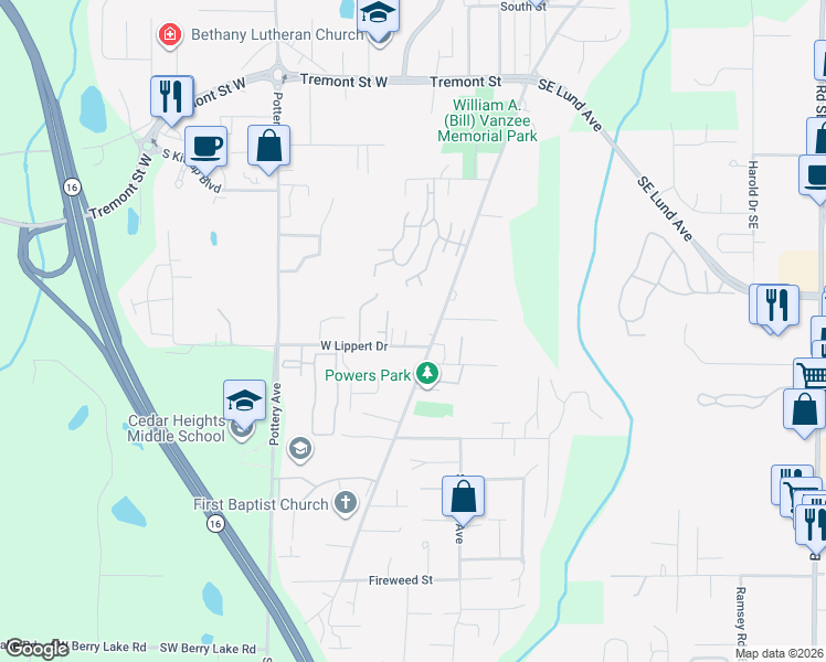 map of restaurants, bars, coffee shops, grocery stores, and more near 115 West Lippert Drive in Port Orchard