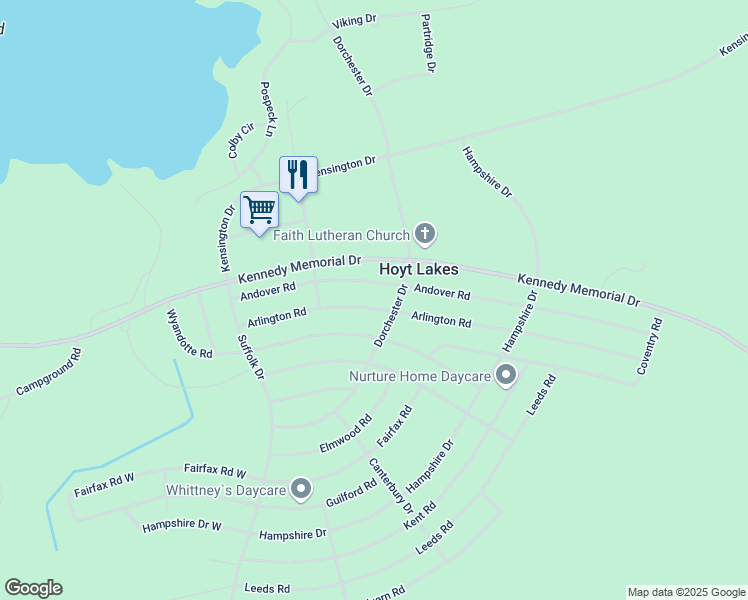map of restaurants, bars, coffee shops, grocery stores, and more near 241 Arlington Road in Hoyt Lakes