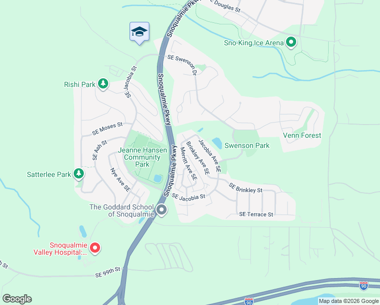 map of restaurants, bars, coffee shops, grocery stores, and more near 9111 Brinkley Avenue Southeast in Snoqualmie