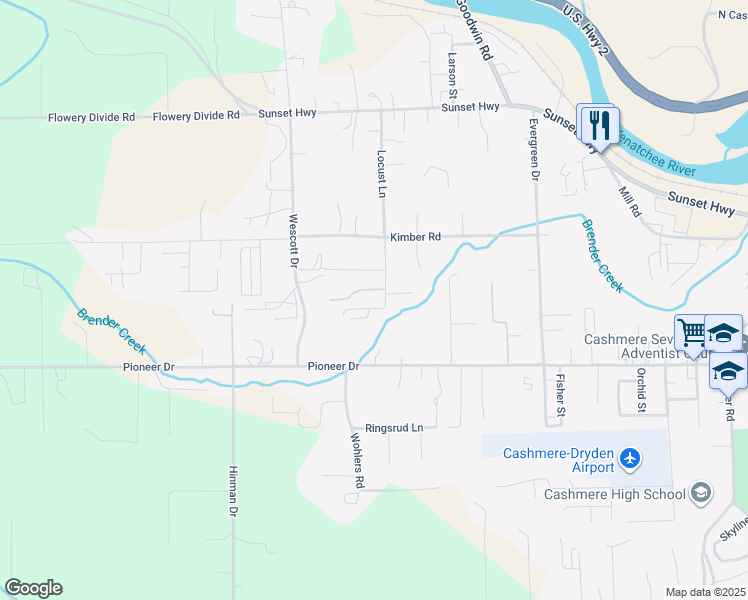 map of restaurants, bars, coffee shops, grocery stores, and more near 5552 Locust Lane in Cashmere