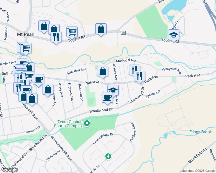 map of restaurants, bars, coffee shops, grocery stores, and more near 2 Pleasant Avenue in Mount Pearl
