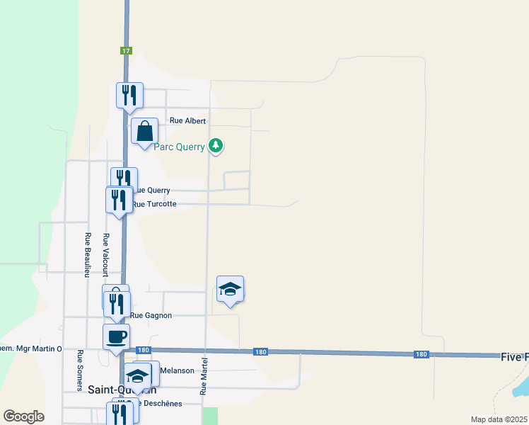 map of restaurants, bars, coffee shops, grocery stores, and more near 45 Rue Turcotte in Saint-Quentin