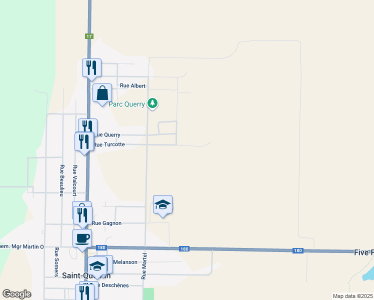 map of restaurants, bars, coffee shops, grocery stores, and more near 45 Rue Turcotte in Saint-Quentin