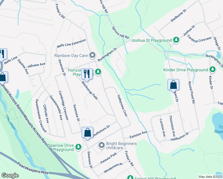 map of restaurants, bars, coffee shops, grocery stores, and more near 10 Valleyview Crescent in Conception Bay South