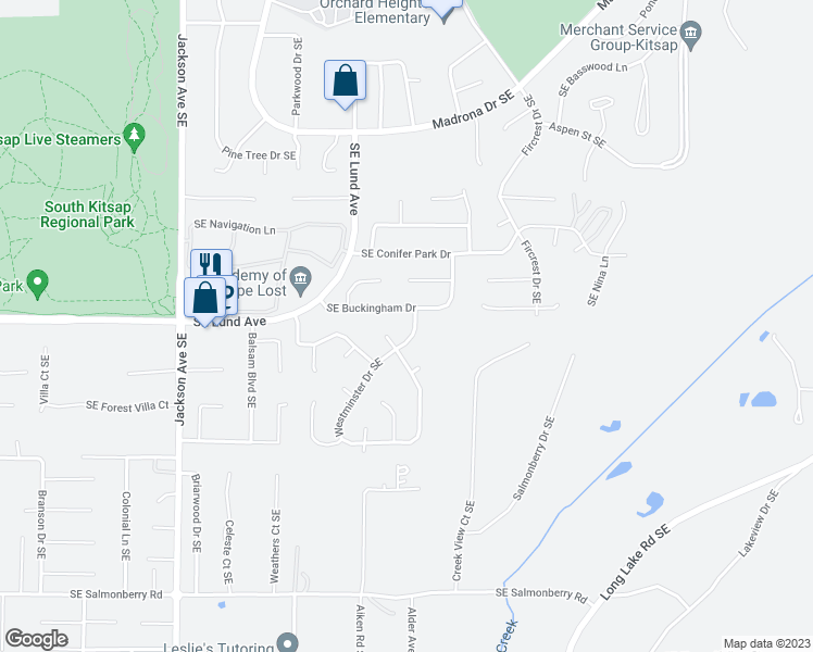 map of restaurants, bars, coffee shops, grocery stores, and more near 3200 Westminster Drive Southeast in Port Orchard