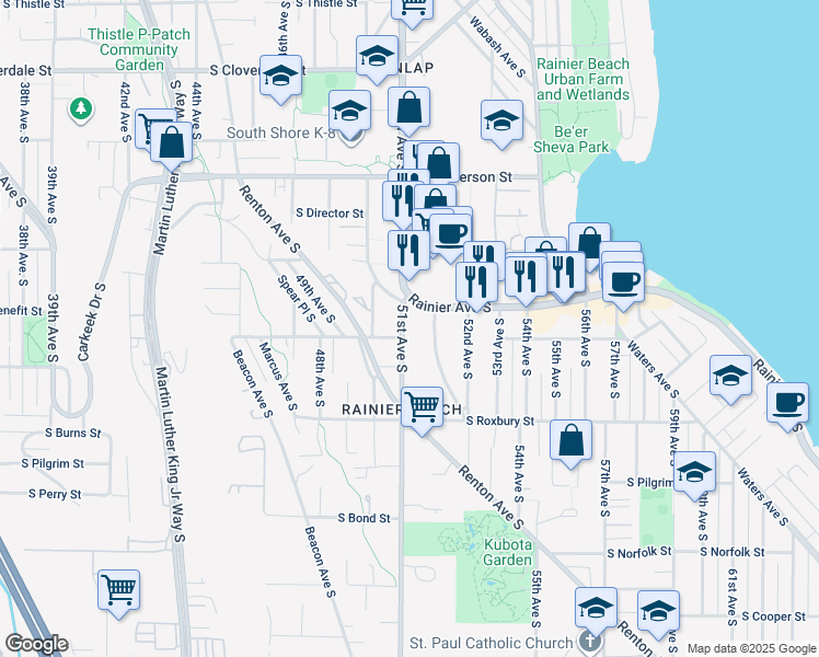 map of restaurants, bars, coffee shops, grocery stores, and more near 9237 Rainier Avenue South in Seattle