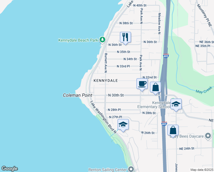 map of restaurants, bars, coffee shops, grocery stores, and more near 910 North 32nd Street in Renton
