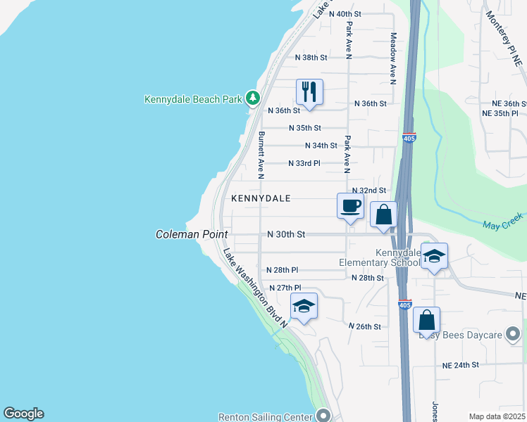 map of restaurants, bars, coffee shops, grocery stores, and more near 910 North 32nd Street in Renton