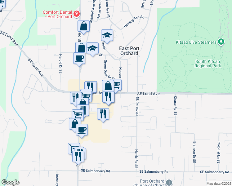 map of restaurants, bars, coffee shops, grocery stores, and more near 3306 Valentine Lane Southeast in Port Orchard