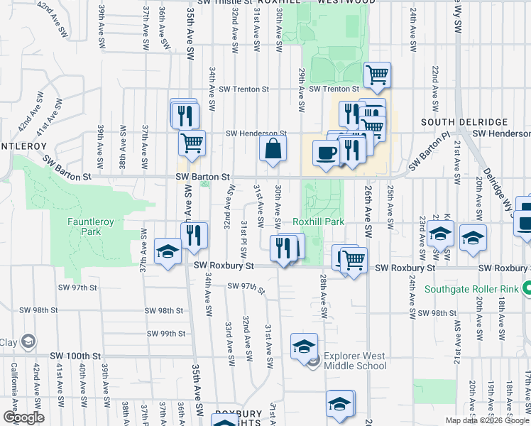 map of restaurants, bars, coffee shops, grocery stores, and more near 9235 30th Avenue Southwest in Seattle
