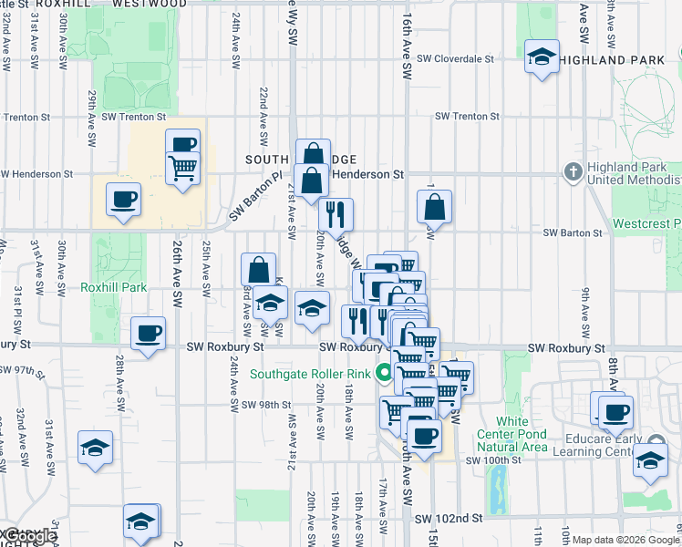 map of restaurants, bars, coffee shops, grocery stores, and more near in Seattle
