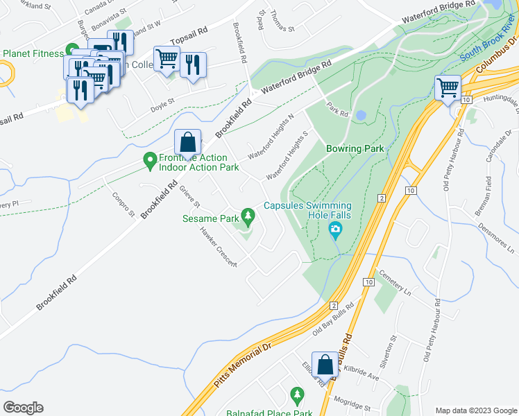 map of restaurants, bars, coffee shops, grocery stores, and more near 36 Cormack Street in St. John's