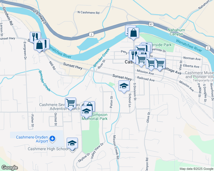 map of restaurants, bars, coffee shops, grocery stores, and more near 115 Chapel Street in Cashmere