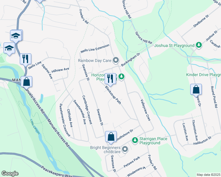 map of restaurants, bars, coffee shops, grocery stores, and more near 54 Blackstrap Path in Conception Bay South