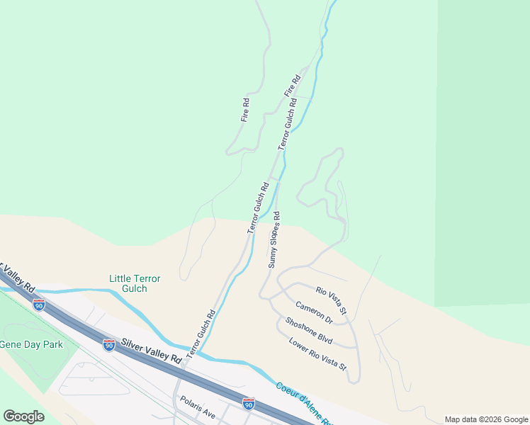 map of restaurants, bars, coffee shops, grocery stores, and more near 472 Terror Gulch Road in Osburn