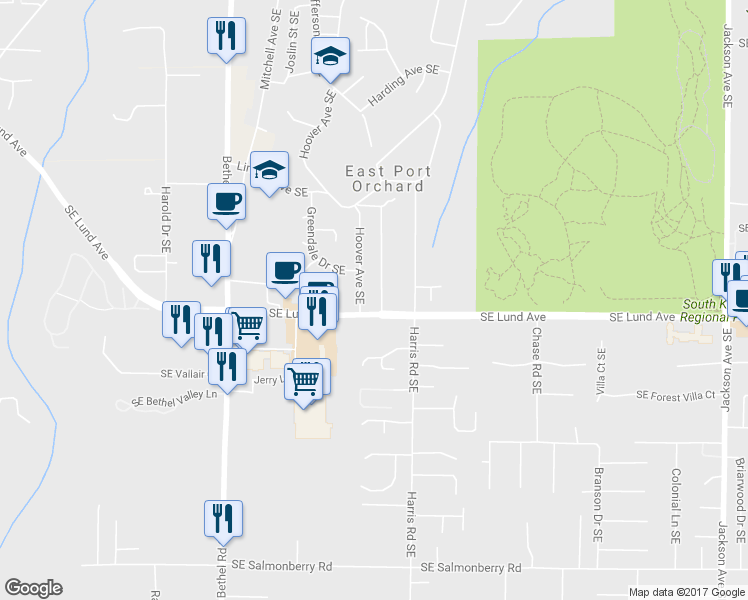 map of restaurants, bars, coffee shops, grocery stores, and more near 3142 Seiford Avenue Southeast in Port Orchard