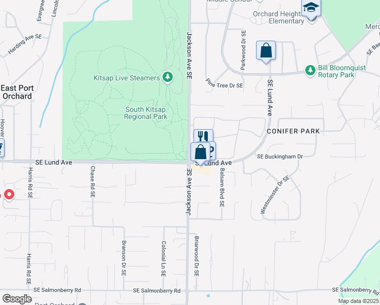 map of restaurants, bars, coffee shops, grocery stores, and more near 3101 Jackson Avenue Southeast in Port Orchard