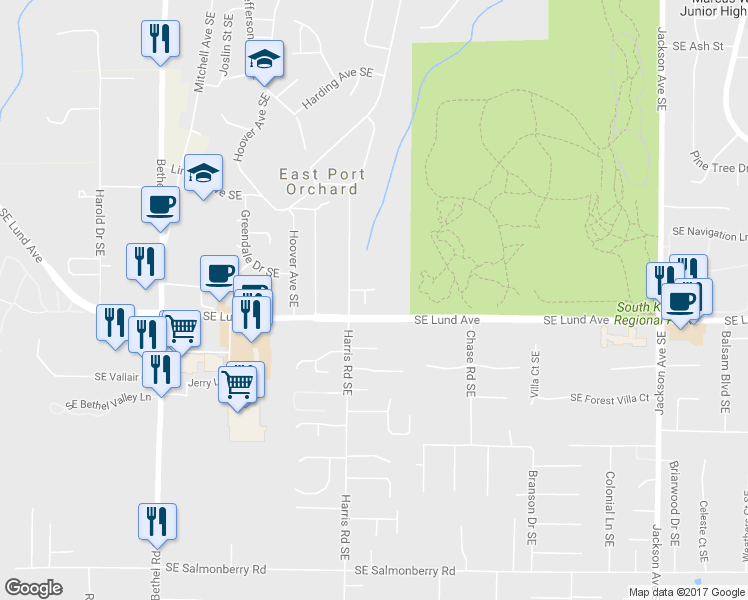 map of restaurants, bars, coffee shops, grocery stores, and more near 3113 Chive Place Southeast in Port Orchard