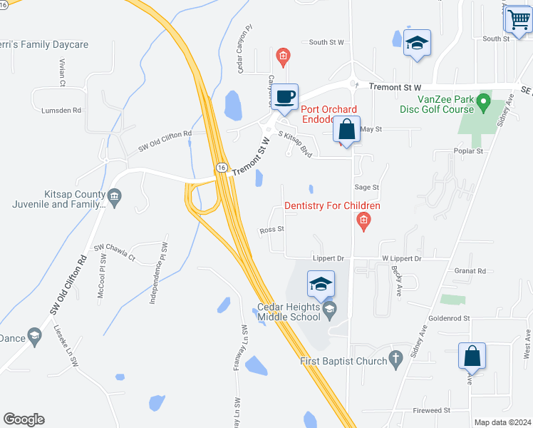 map of restaurants, bars, coffee shops, grocery stores, and more near 1976 Snowridge Avenue in Port Orchard