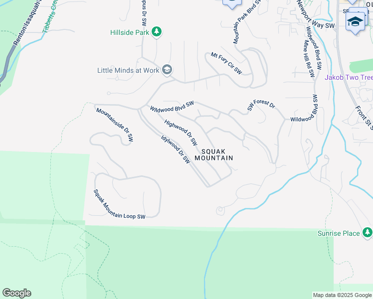 map of restaurants, bars, coffee shops, grocery stores, and more near 955 Idylwood Drive Southwest in Issaquah