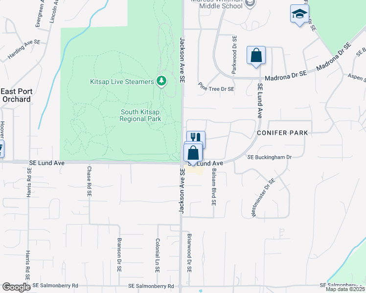 map of restaurants, bars, coffee shops, grocery stores, and more near 3094 Jackson Avenue Southeast in Port Orchard