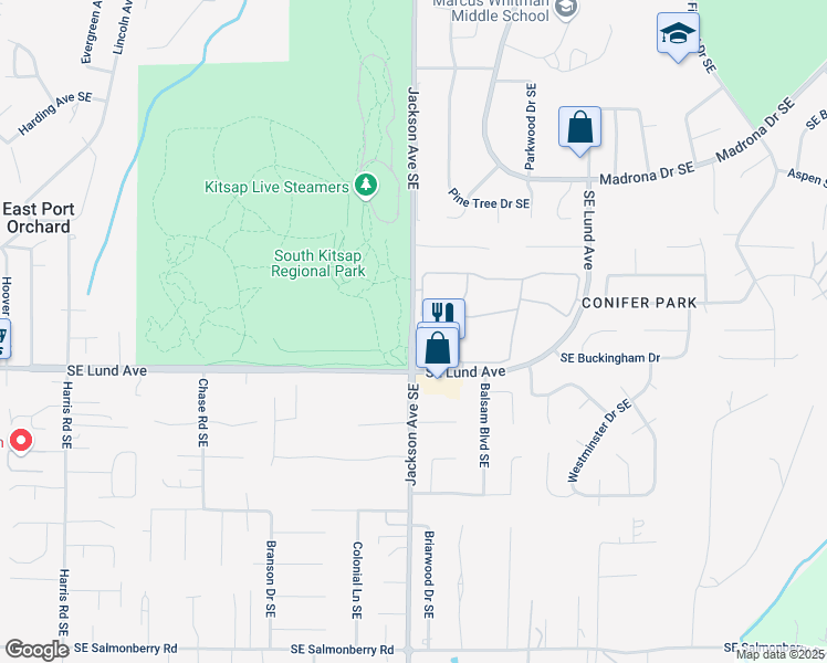 map of restaurants, bars, coffee shops, grocery stores, and more near 3101 Jackson Avenue Southeast in Port Orchard
